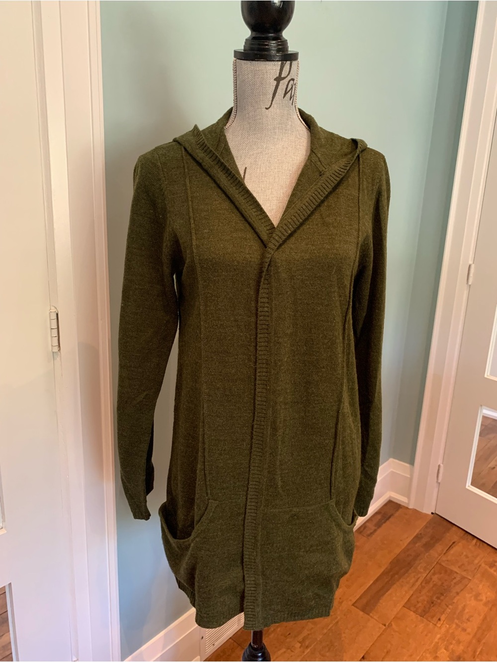 Olive Green Hooded Open-Front Women's Cardigan